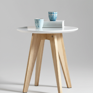 Mesa auxiliar blanca con patas de madera