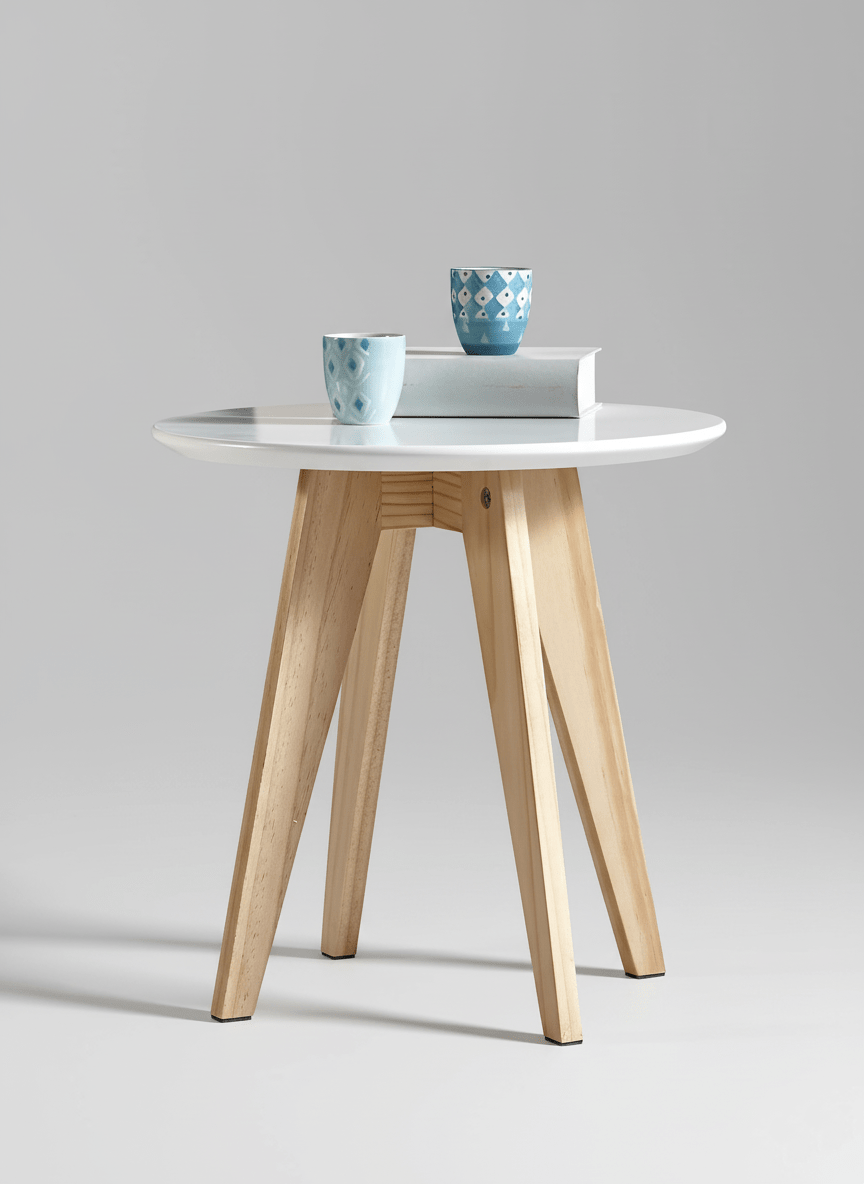Mesa auxiliar blanca con patas de madera