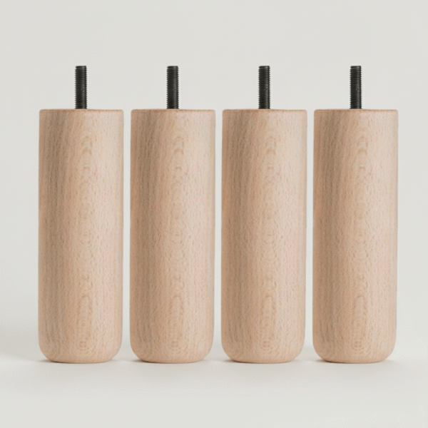 Cuatro patas de madera para sofás con forma cilíndrica