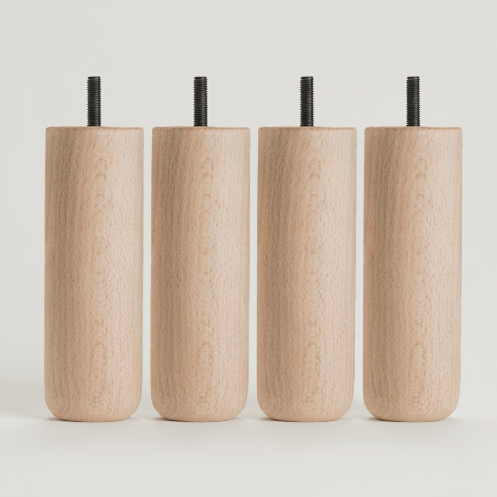 Cuatro patas de madera para sofás con forma cilíndrica