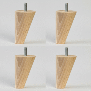 Cuatro patas de madera para sofás con forma cónica inclinada