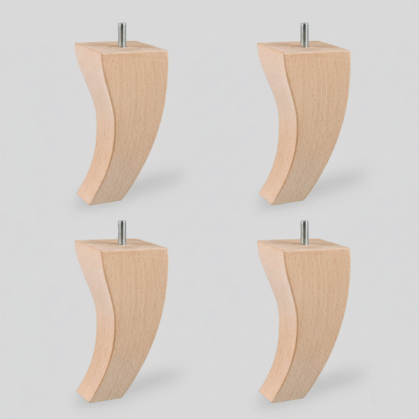 Cuatro patas de madera para sofás con forma ondulada