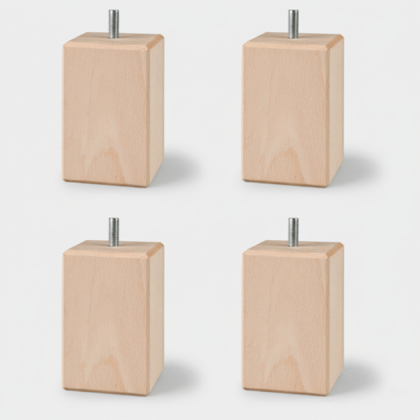 Cuatro patas de madera para sofás con forma rectangular