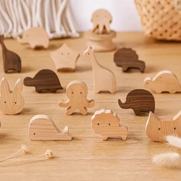 Pomos de madera para puertas de armario con diseños de animales y naturaleza