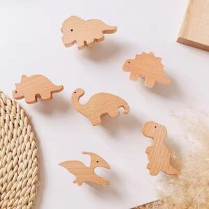 Pomos de madera para puertas de armario con forma de dinosaurio