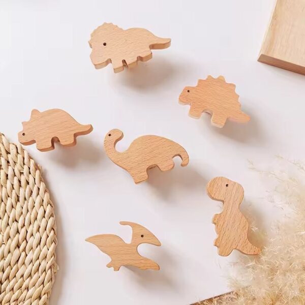 Pomos de madera para puertas de armario con forma de dinosaurio