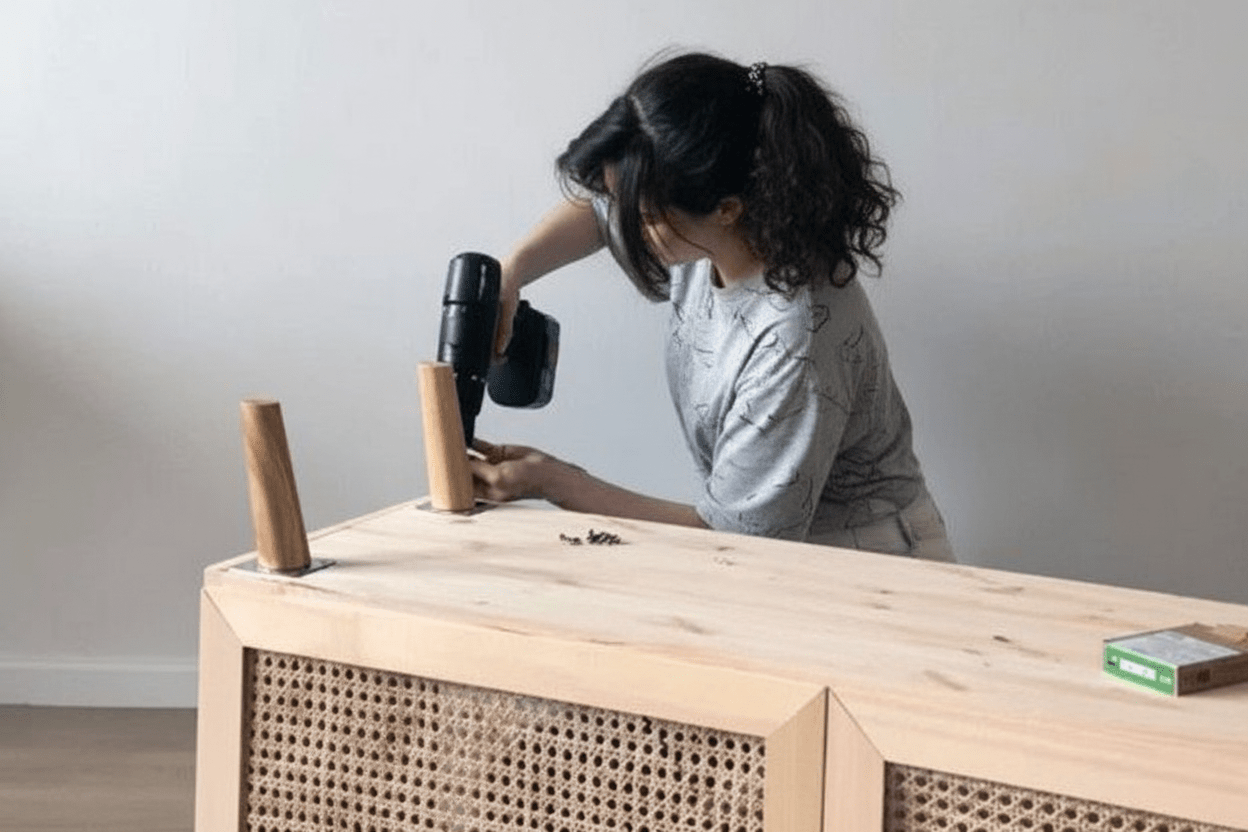 Instalación patas de madera en un mueble