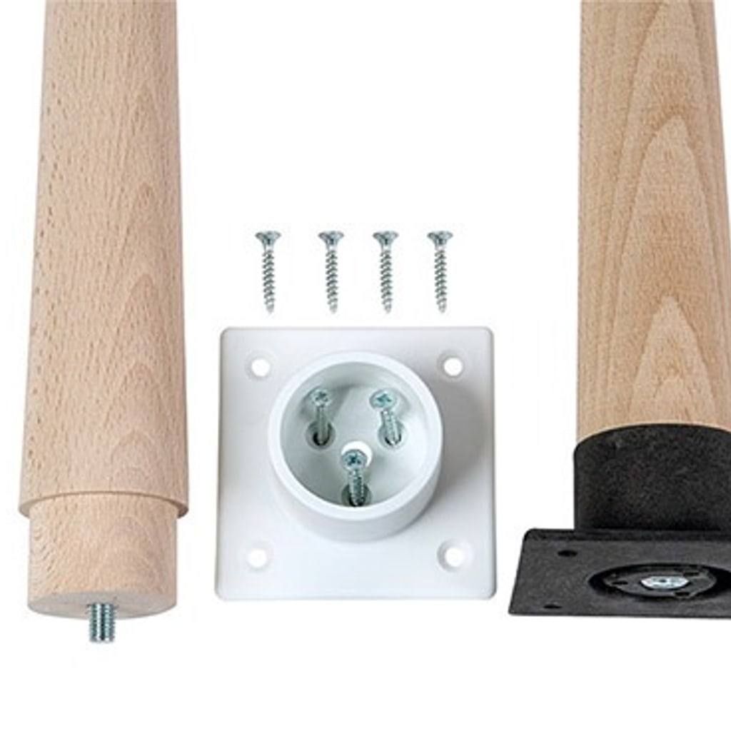 Patas de madera de haya inclinadas con placa – 4 uds