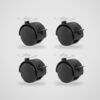 Ruedas giratorias con freno Ø 50 mm negras con placa – 4 uds