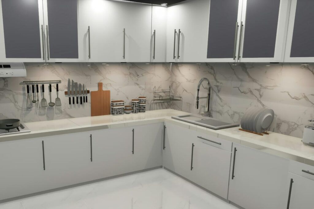 Cocina con muebles bajos perfectamente alineados
