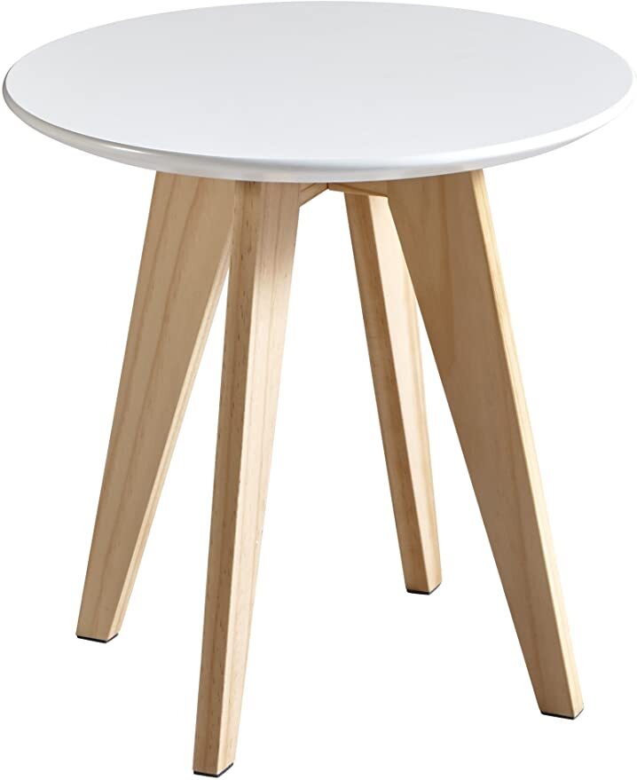 Mesa auxiliar blanca con patas de madera